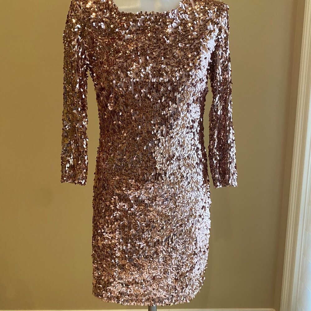 HotMiamiStyles Rose Gold Sequin Bodycon Cocktail Dress